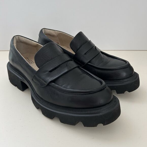 Miz Mooz Womens Soft Leather Lug Chunky Loafer Torin Black EU 38 US 7.5 Platform - Picture 1 of 12